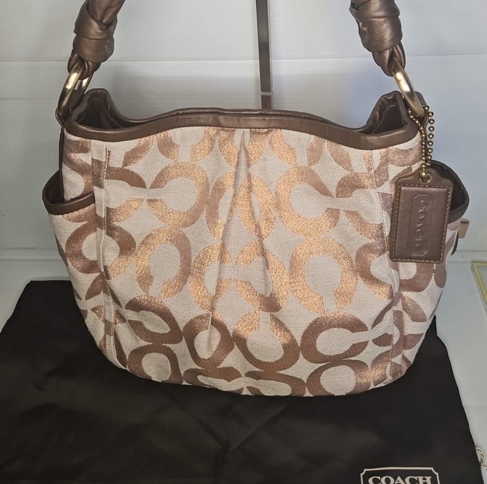 Vintage Coach Parker Op Art Signature C Boho Shoulder Bag in Rose Gold CopperY2K - Picture 2 of 11